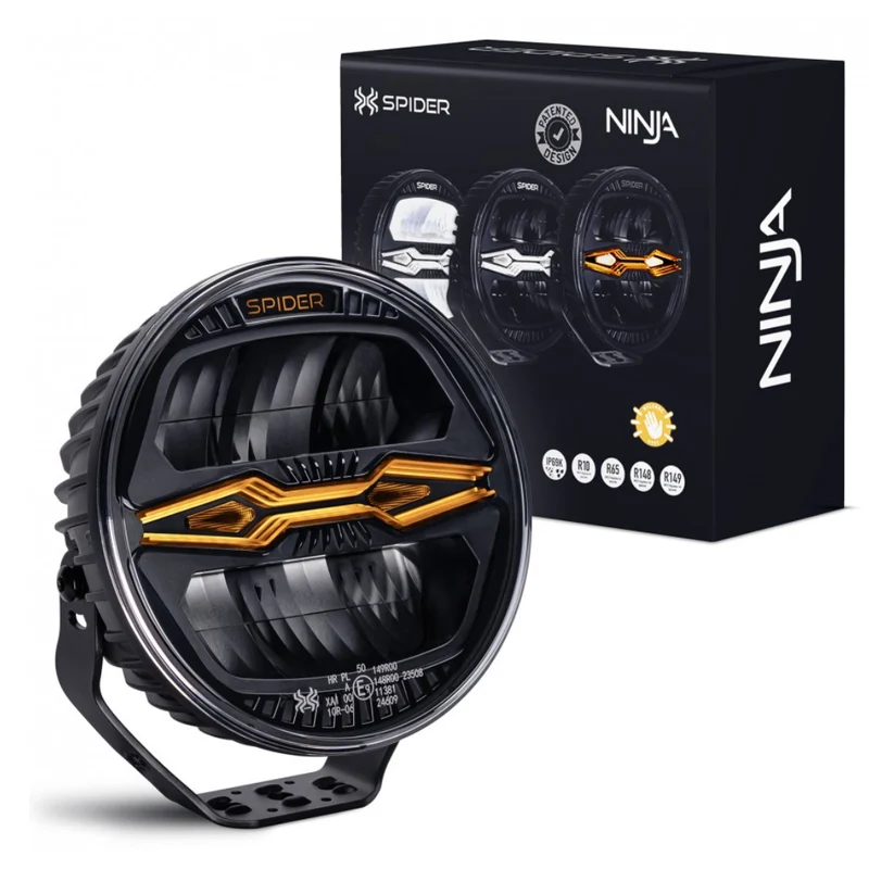 X-Spider Ninja runda strålkastare med vitt varningsljus och stroboskop / 9"