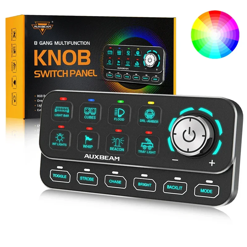 8-vägs Auxbeam-kontrollpanel med kontrollratt / Dim, Chase, dynamiska funktioner
