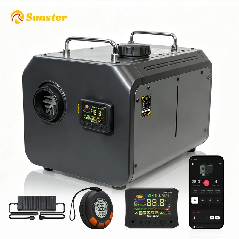 Sunster TP RO 9KW WiFi & Bluetooth Diesel Heater 12/24V 110-240V, All-in-One with A2409WB Panel & Wireless Smart Remote with CO monitoring