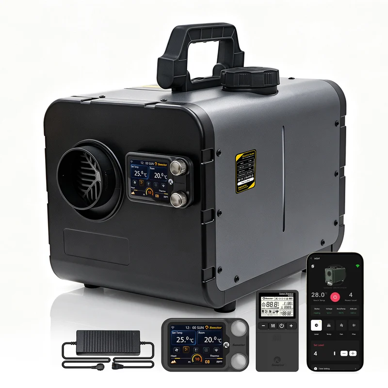 Sunster TP BW Diesel Heater 8KW 12/24V 110-240V All-in-One WiFi & Bluetooth with A2605 Panel & R2605 Remote, dual brushless motor