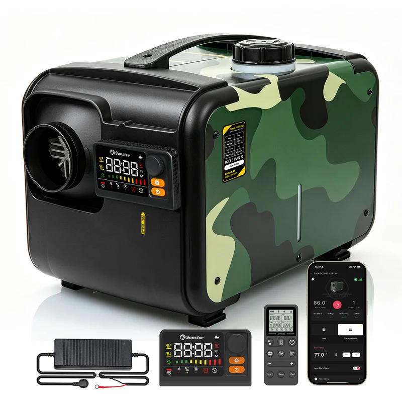 Sunster TP B3 Diesel Heater 8KW 12/24V 110-240V Bluetooth, All-in-One with 2602B LCD Panel & R2603 Smart Remote with Thermostat & CO Monitor