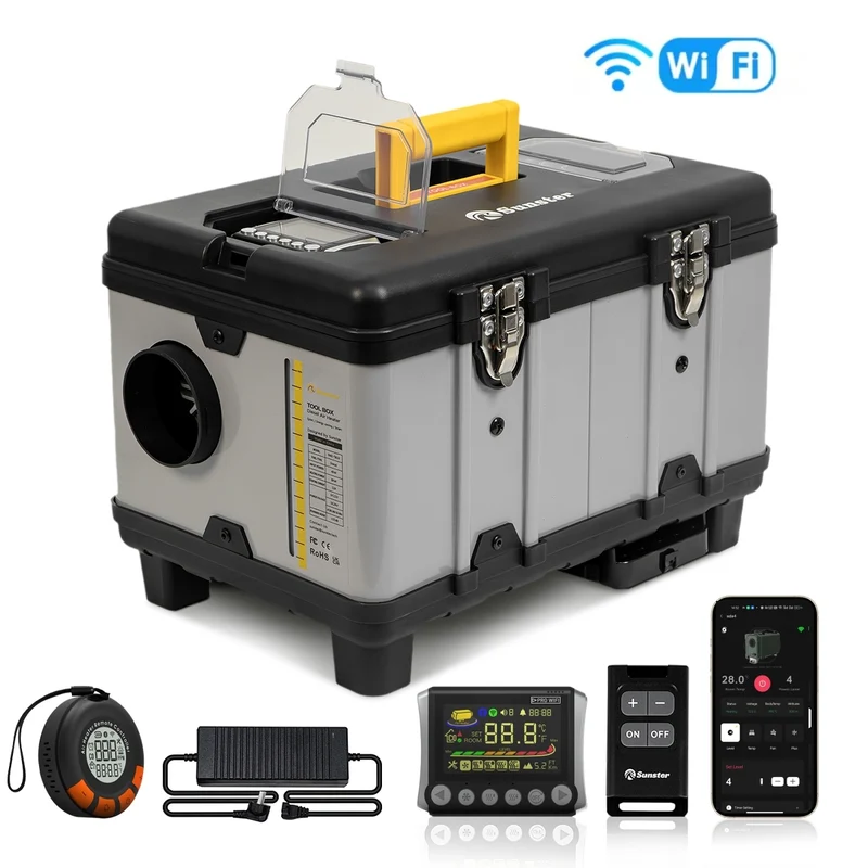Sunster TB10Pro 8KW WiFi & Bluetooth Diesel Heater – 12V/24V/110-240V ToolBox Parking Heater with A2422