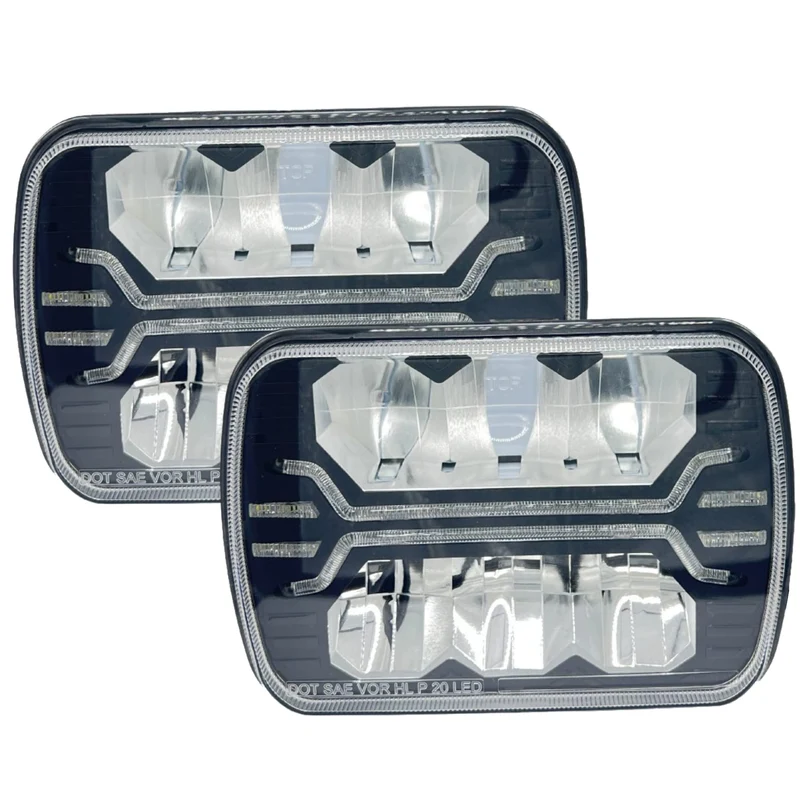 GAMA LED Headlights Rectangle Headlight with DRL 100W H6054 H5054 High Low Beam Headlamp Sealed for Truck Jeep Wrangler YJ XJ H6054LL 69822 6052 6053