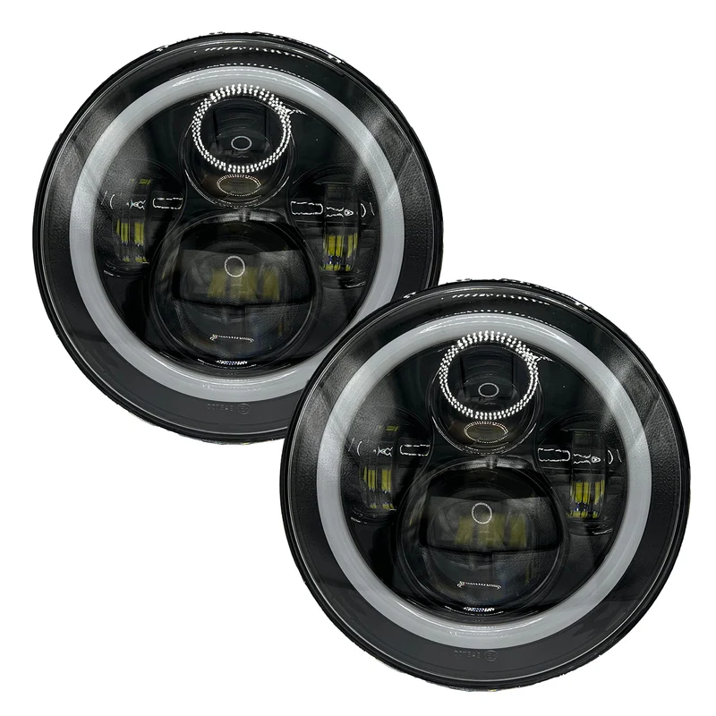 7" Hi/Lo Beam DOT LED Headlights Halo Ring Angel Eyes DOT (Amber/RGB) (Pair)