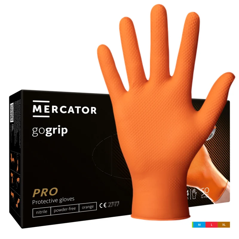 Kraftiga orange nitriltexturerade handskar