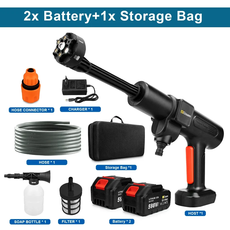 Portabel "högtryckstvätt" med 2 batterier och laddare