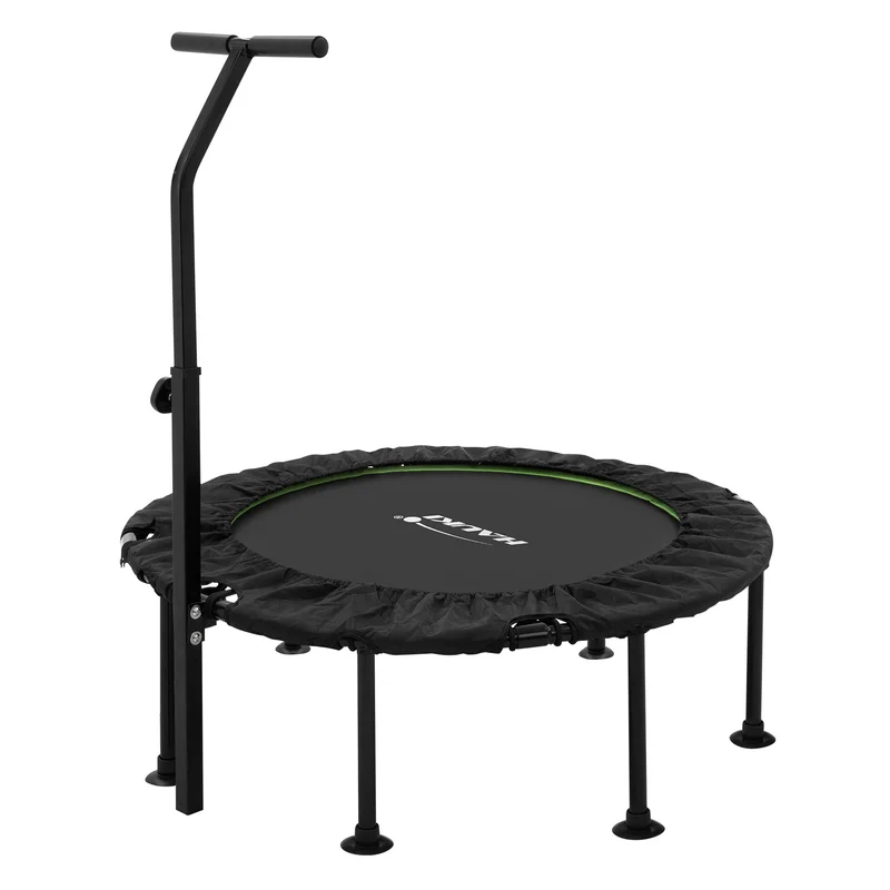 HAUKI | Trampolin mit höhenverstellbarer Haltegriff, Ø102/122 cm, aus Stahl Schwarz-Grün bis 150kg, Bodentrampolin für Zuhause