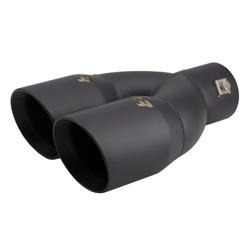 Simoni Racing, avgasändrör, dubbel rund/sned, svart rostfritt stål - 2xØ76xL240mm - vänster, installation 34-60mm