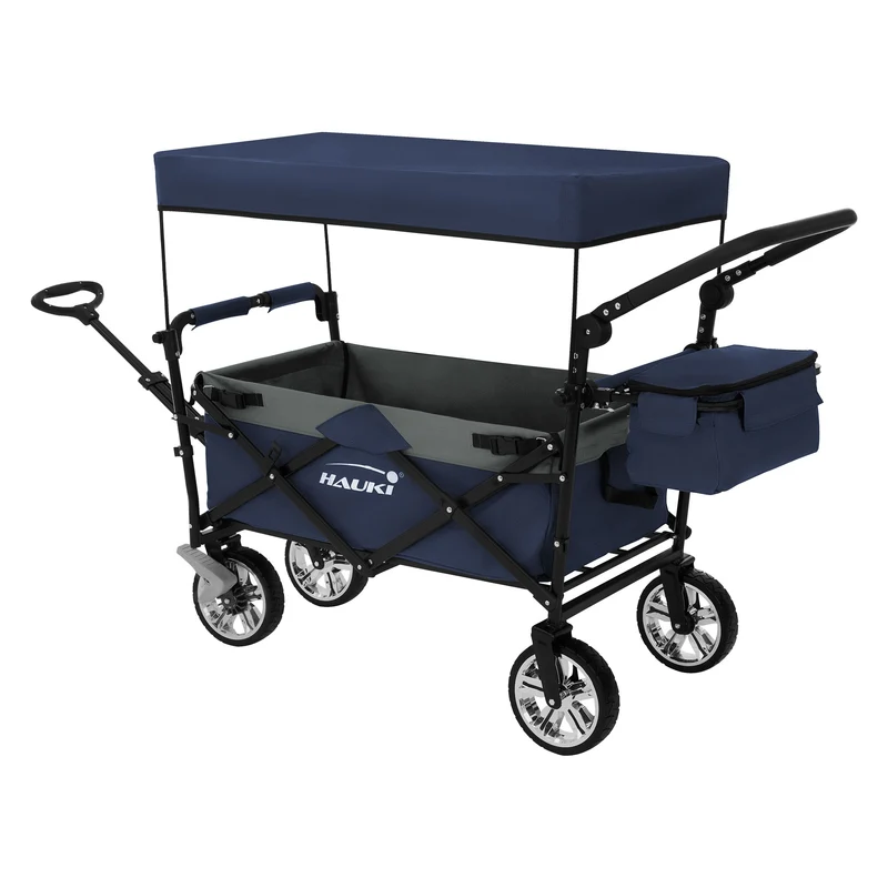 HAUKI | Bollerwagen faltbar mit Dach und Tasche aus Stahl Transportwagen Handwagen klappbar für Kinder, Picknick, Camping & Garten
