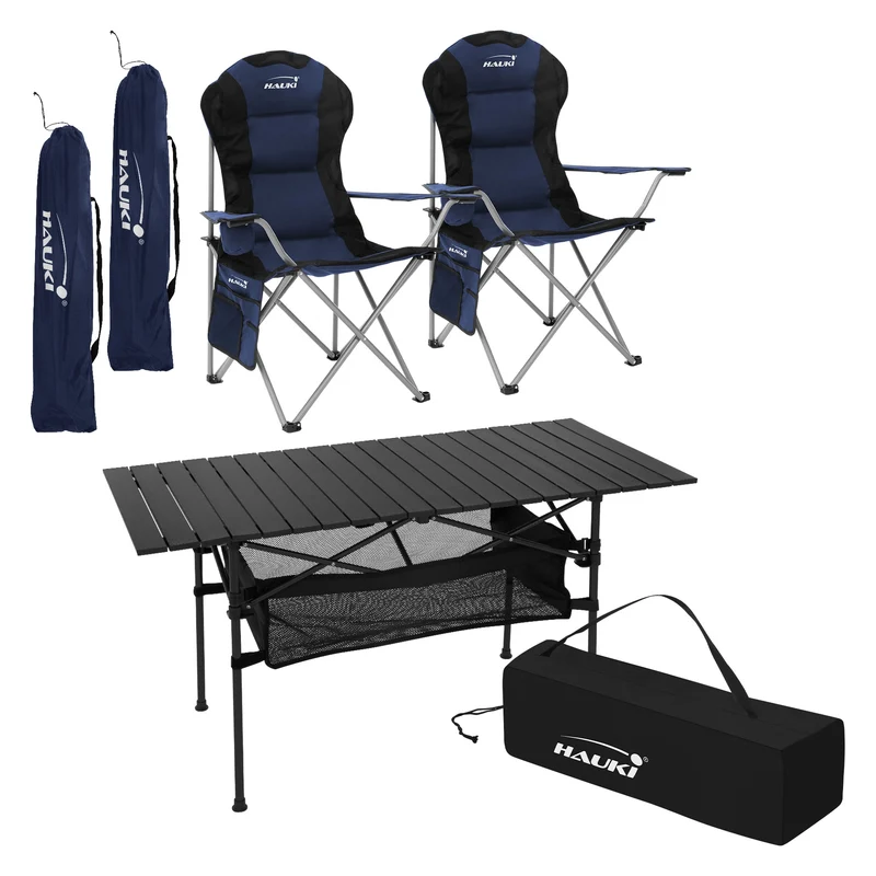 Hauki | Campingmöbel Set 3tlg, aus Aluminium, Campingtisch faltbar mit 2 Campingstühlen