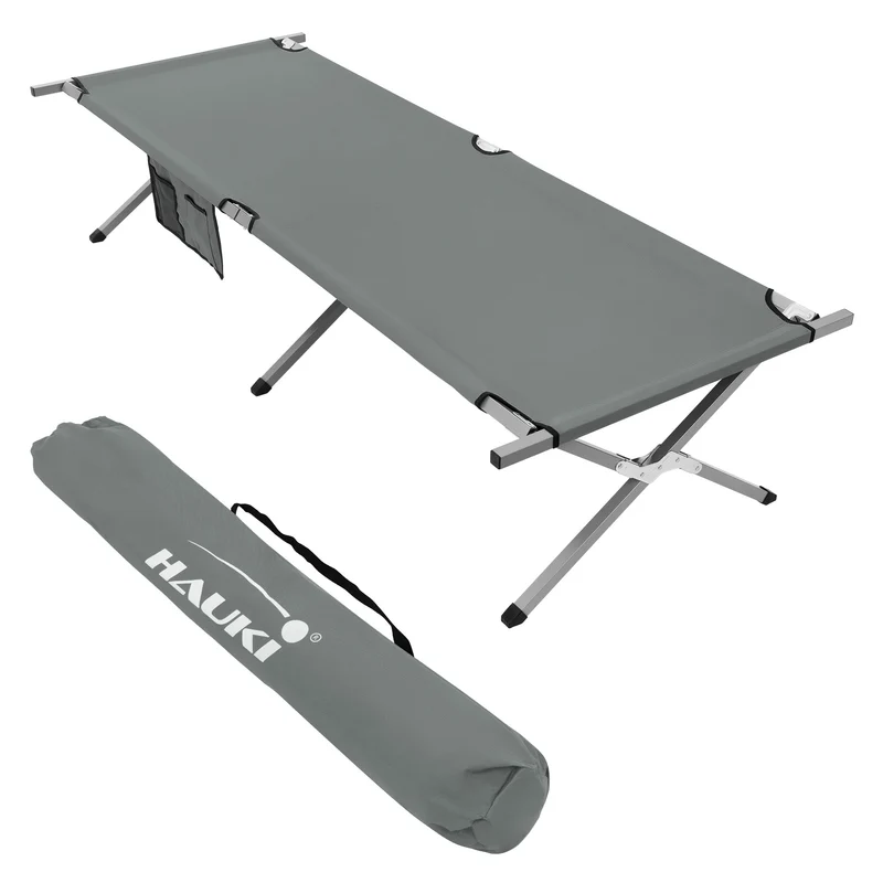 Campingbett Feldbett klappbar 210x83x46 cm Grau mit Tragetasche bis 150 kg HAUKI