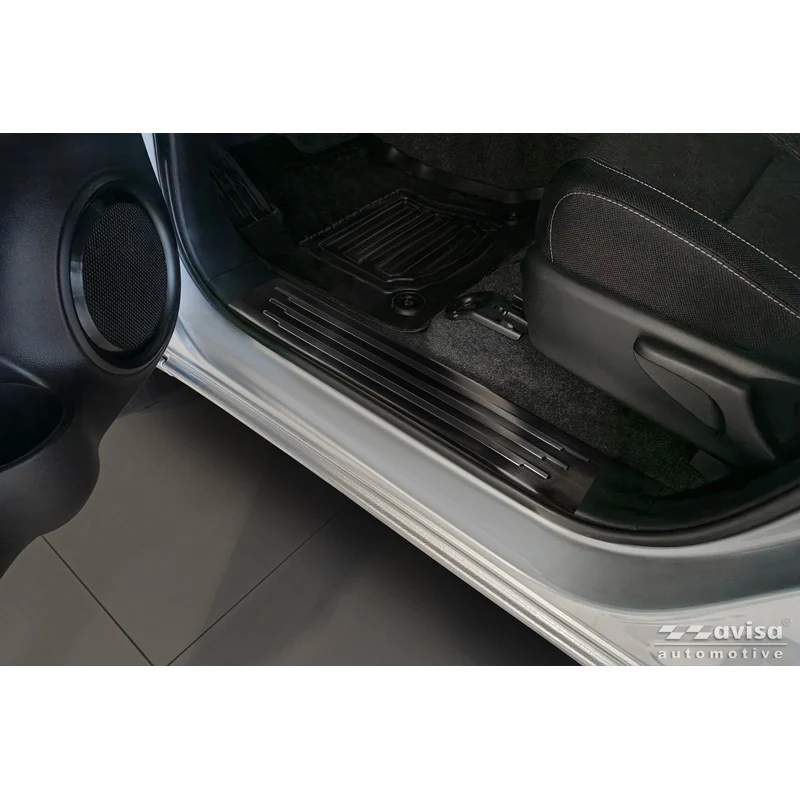 Avisa, Tröskelskydd, svart rostfritt stål 'Lines', 4 st., passar till Toyota Hilux VIII Facelift (2020-)