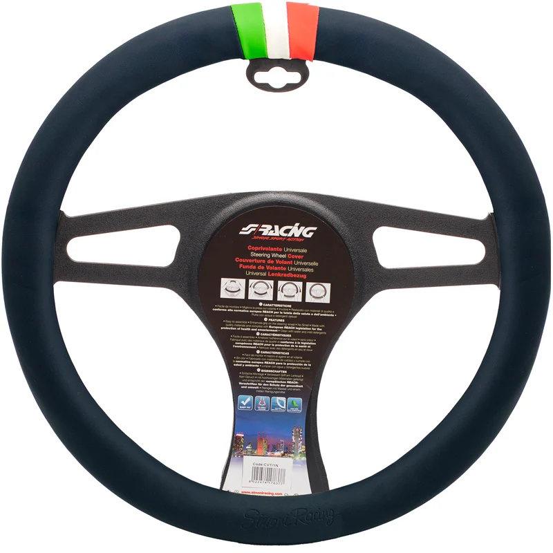 Simoni Racing, Rattmuff, Svart ekologiskt läder & italienska flaggan, 37-39cm