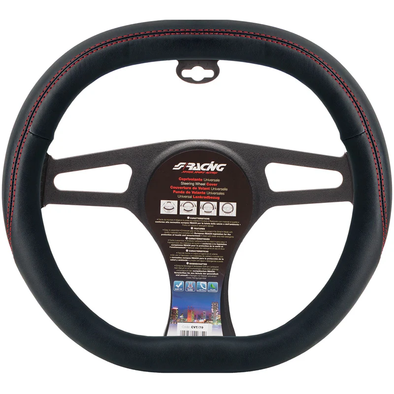Simoni Racing, Rattmuff, Svart ekologiskt läder + röd söm, 37-39cm, fyrkantig form