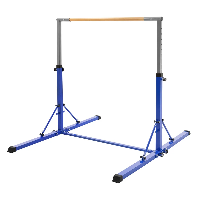 Gymnastik Turnreck faltbar, Blau, Gymnastikstange für Kinder, Reckstange höhenverstellbar 95,5-150 cm Hauki