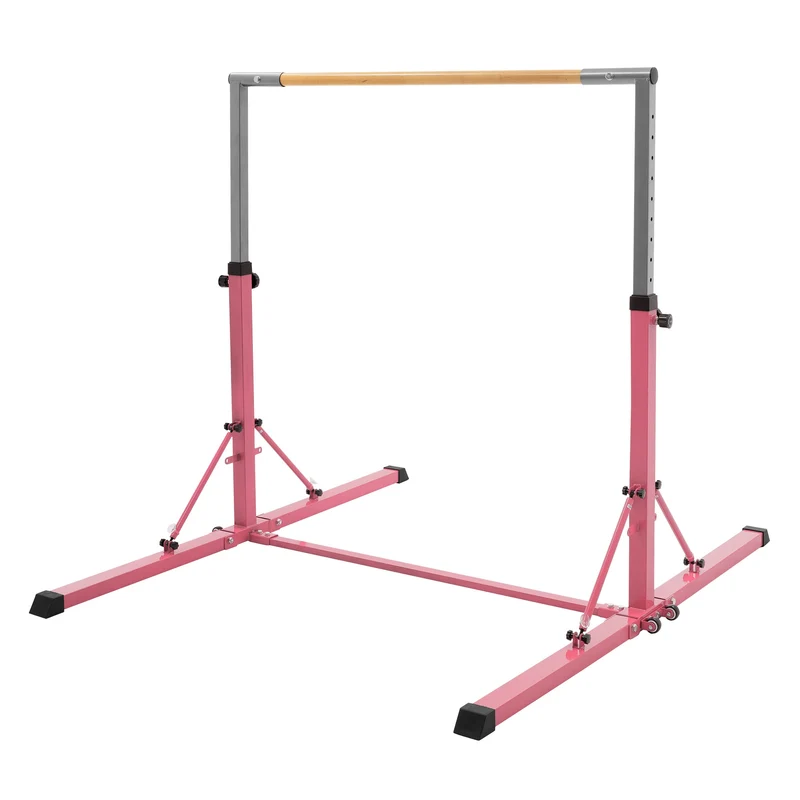 Gymnastik Turnreck faltbar, Pink, Gymnastikstange für Kinder, Reckstange höhenverstellbar 95,5-150 cm Hauki