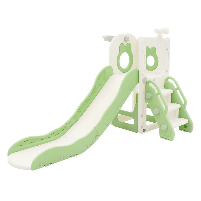 Kinder Spielturm Grün-Weiß 3in1mit Rutsche, Basketballkorb und Kletterwand Indoor/Outdoor ab 3 Jahren Joyz