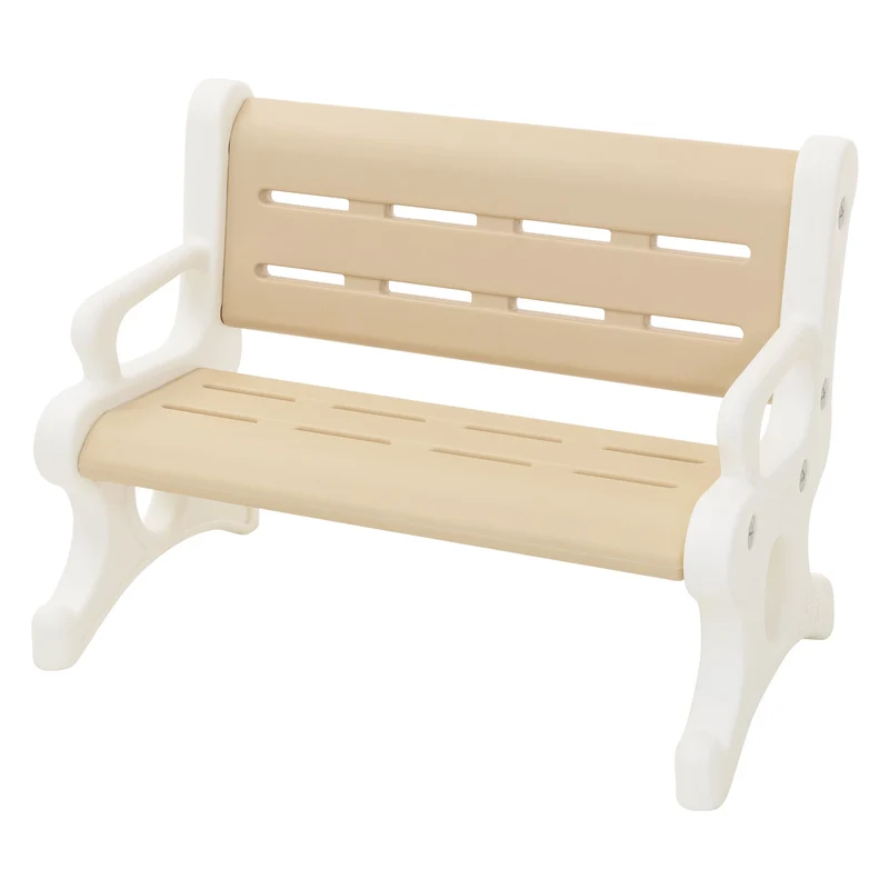 Kindersitzbank Outdoor aus Kunststoff, Sitzbank für Kinder ab 3 Jahre, 81,5x59,5x48 cm Braun-Weiß, Kinderbank Joyz