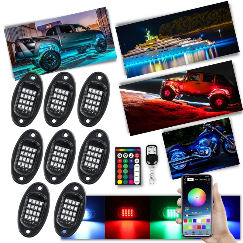 Paket med 8 RGB-lampor för fordon