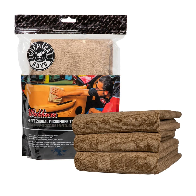 Chemical Guys Workhorse professionell mikrofiberduk - Tan 16x16'' (3-pack)