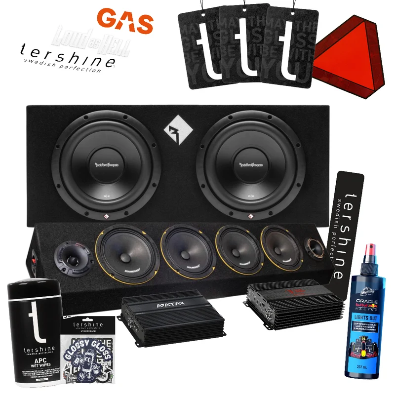 Rockford Fosgate R2-2X10 med Soundmax SX-MX6, Super coolt A-traktor paket