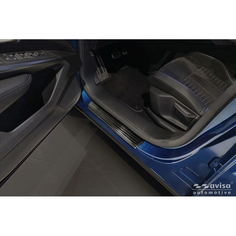Avisa svarta dörrtröskelskydd i rostfritt stål passar till Peugeot 3008 III 2024- - 'Lines' - 4 delar
