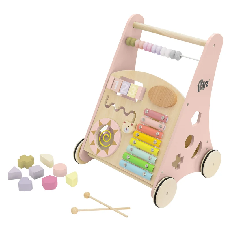 Laufwagen mit Activity Center 36x32x46 cm Pink aus Holz Joyz