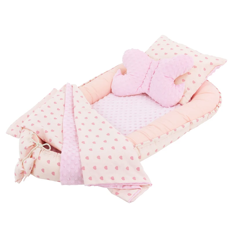 Babynest Set 5 Tlg. 90x50 cm Herzenmuster aus Baumwolle Joyz