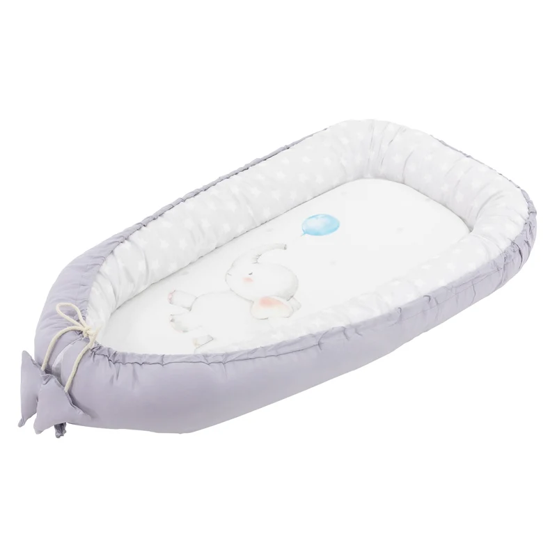 Babynest wendbarer Bezug 90x50 cm Hellgrau aus Baumwolle Joyz