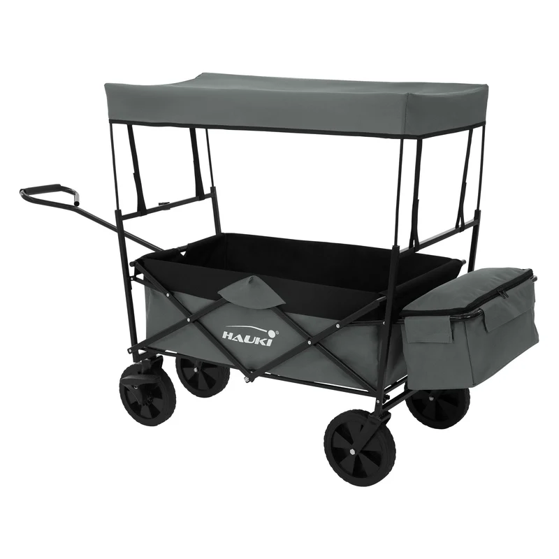 HAUKI | Bollerwagen faltbar mit Dach und Tasche bis 80 kg aus Stahl Grau Transportwagen Handwagen klappbar für Kinder, Picknick, Camping & Garten