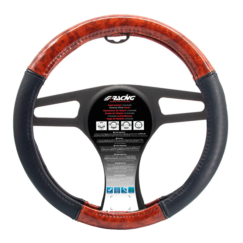 Simoni Racing, Rattöverdrag i trälook, svart ecoleather, passar till 37-39 cm