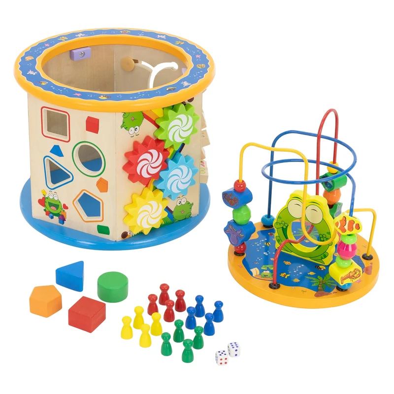 Motorikwürfel Spielwürfel 8 in 1 mit Spielbrett für Kinder ab 1 Jahr aus Holz Joyz