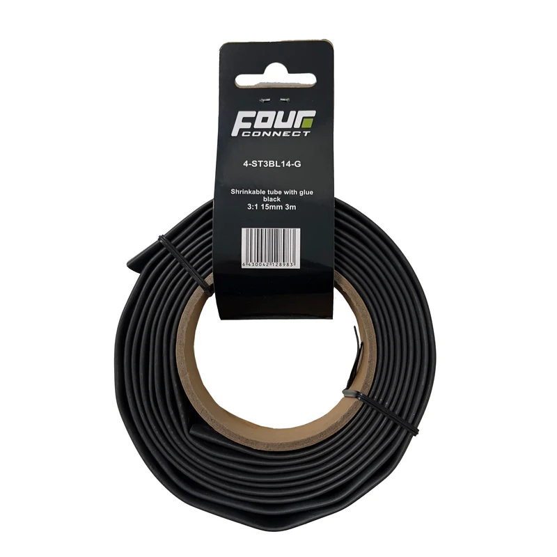 FOUR Connect 4-ST3BL14-G shrink tube, 3:1 Black with glue 15mm 3m