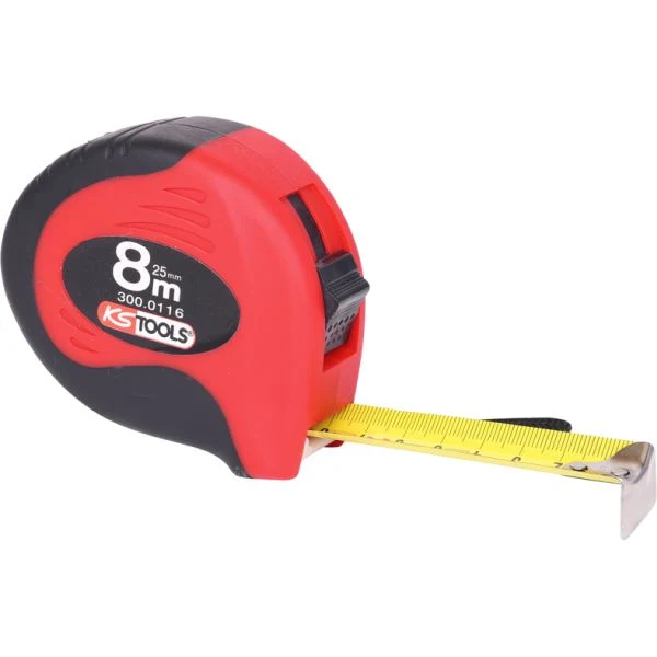 KS TOOLS Måttband med spärr, svart-rött, 8m, 25mm