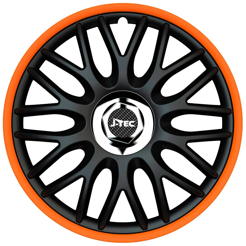 J-Tec, Navkapslar, 4st, Orden R 15-tums svart/orange + kromring