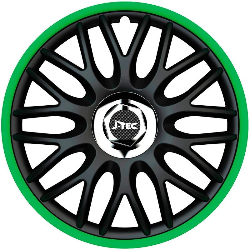 J-Tec, Navkapslar, 4st, Order R 14-tums svart/grön + kromring