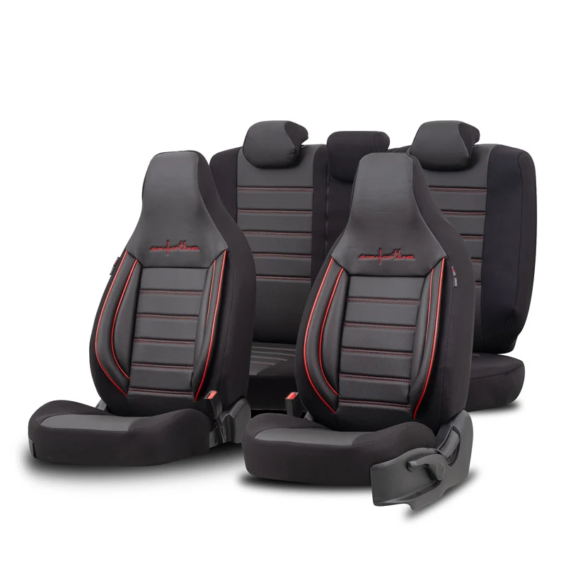 otoM, Universal Överdragsklädsel 'CityBug' - Svart/Röd - 9 delar - Airbag kompatibel