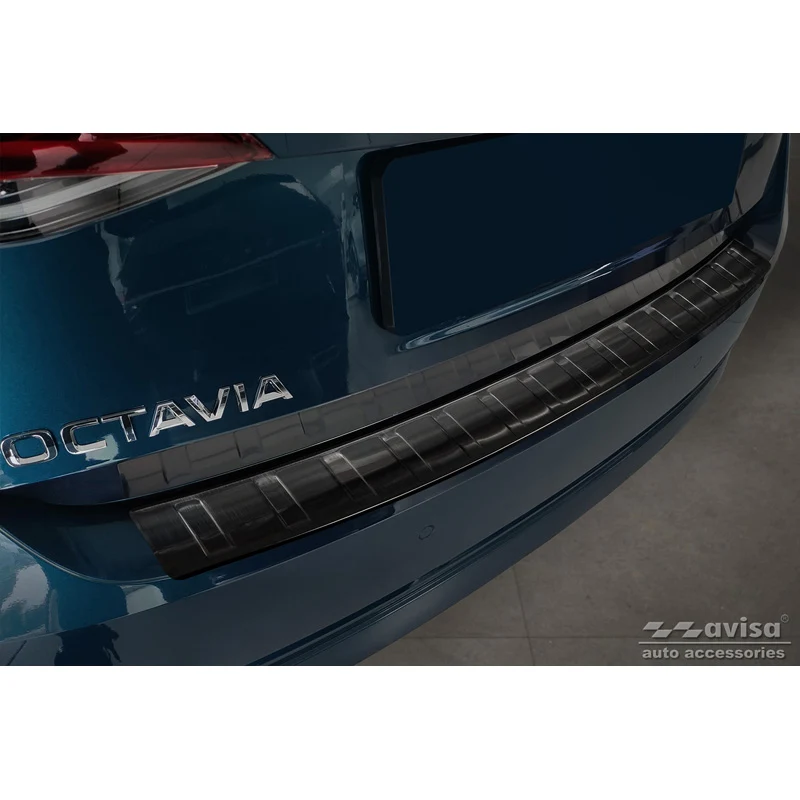 Avisa, Bakre stötfångarskydd, Svart, Rostfritt stål, passar Skoda Octavia IV Liftback 2020-2024 & FL 2024- 'Revben'