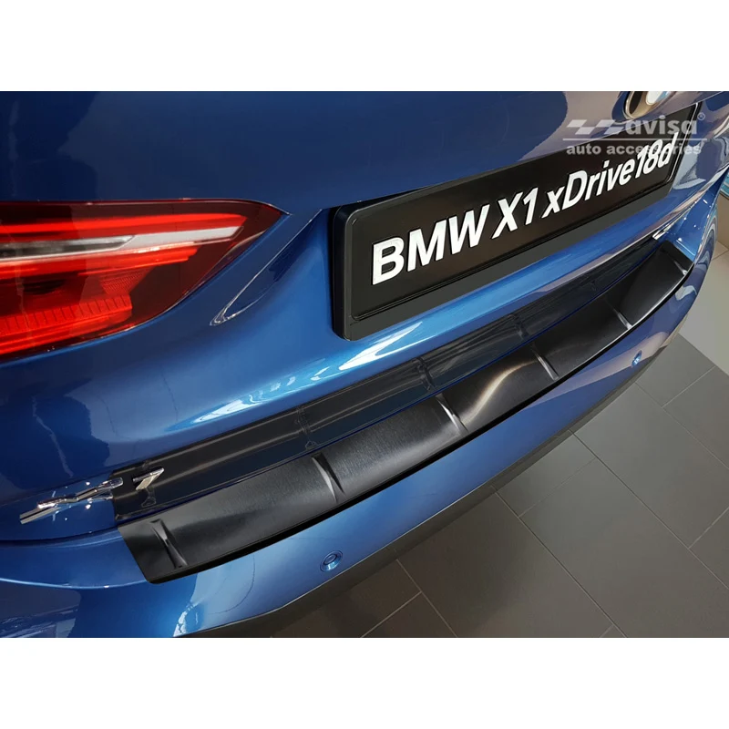 Avisa, Bakre stötfångarskydd, Svart, Rostfritt stål, passar BMW X1 II F48 M-paket 2015-2022 'Revben'