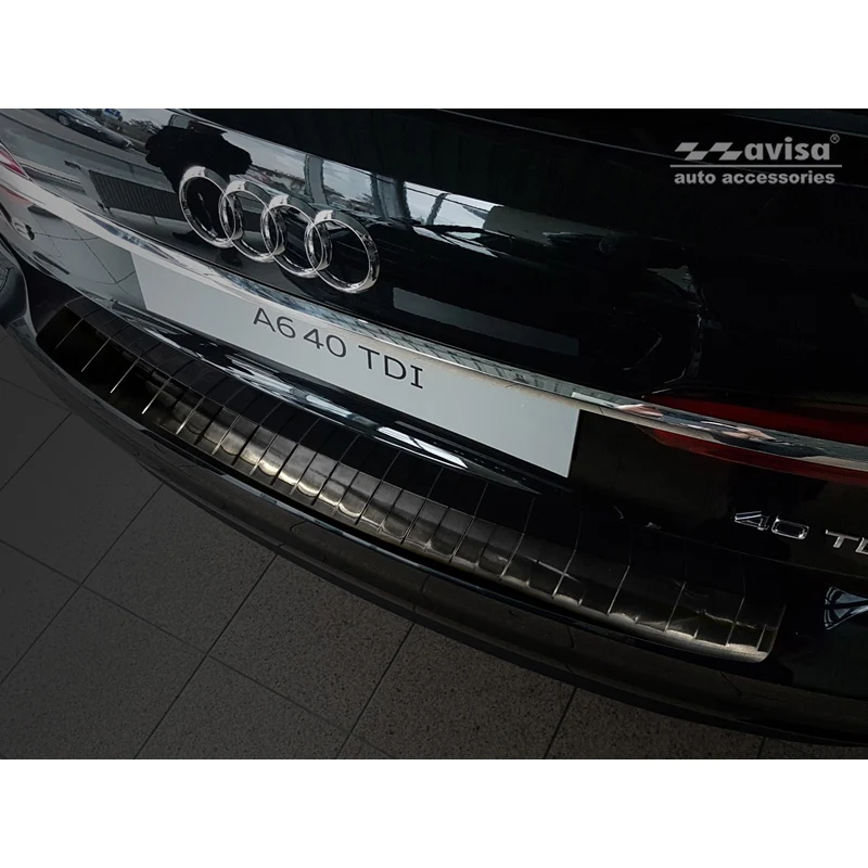 Avisa, Bakre stötfångarskydd, Svart, Rostfritt stål, passar Audi A6 (C8) Avant 2018- 'Revben' inkl. S-Line & Allroad