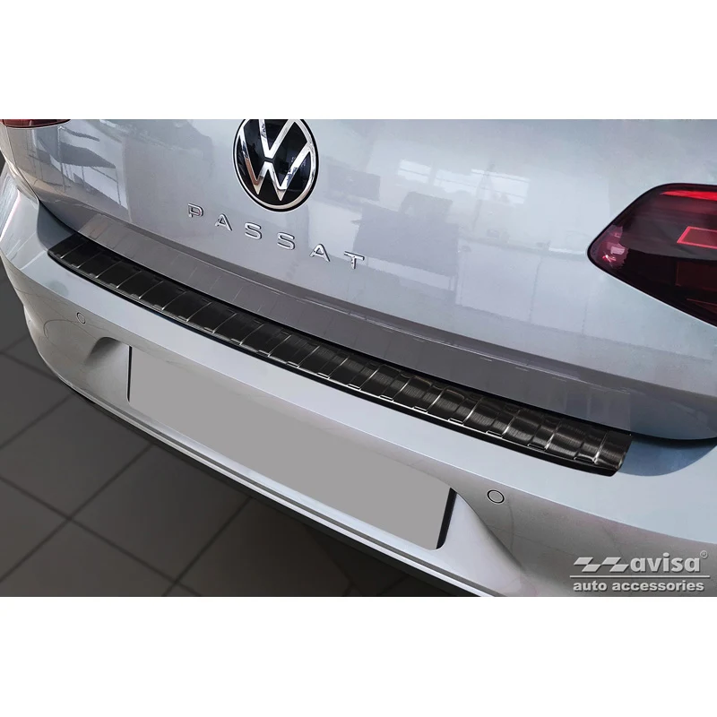 Avisa, Bakre stötfångarskydd, Svart, Rostfritt stål, passar Volkswagen Passat Sedan 2014-2019 & FL 2019-2023 'Revben'