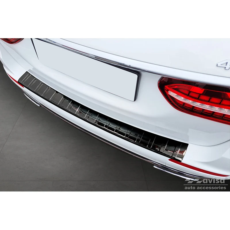 Avisa, Bakre stötfångarskydd, Gloss Black, Rostfritt stål, passar Mercedes E-Klass Kombi S213 2016- (inkl. E53 AMG) 'Revben'