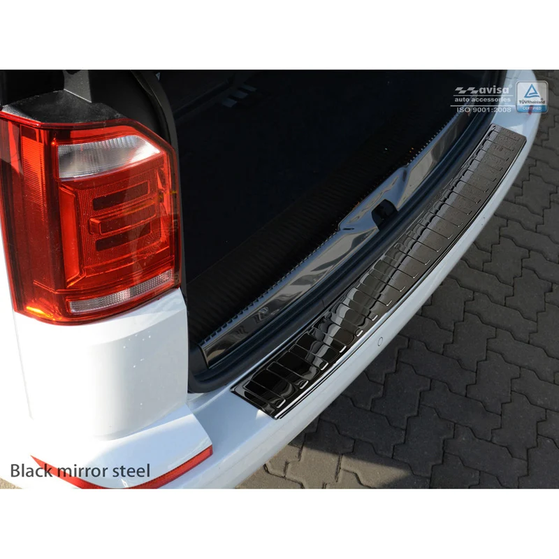 Avisa, Bakre stötfångarskydd, Glans Svart, Rostfritt stål, passar Volkswagen Transporter T6 2015-2019 & FL 2019-2020 & T6.1 2020-2022 (med baklucka) 'Revben'
