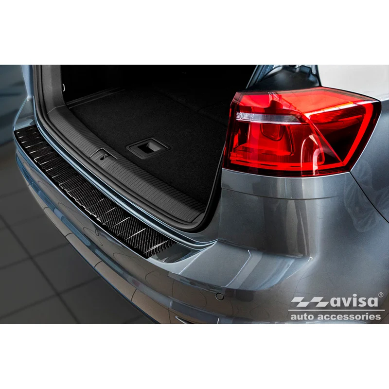 Avisa, Bakre stötfångarskydd, 3D äkta kolfiber, passar Volkswagen Golf Sportsvan 2014-2017 & FL 2017- 'Ribs'