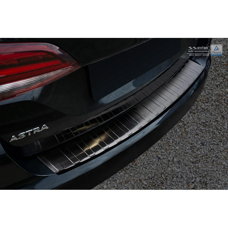 Avisa, Bakre stötfångarskydd, Svart, Rostfritt stål, passar Opel Astra K Sportstourer 2016-2022 'Revben'