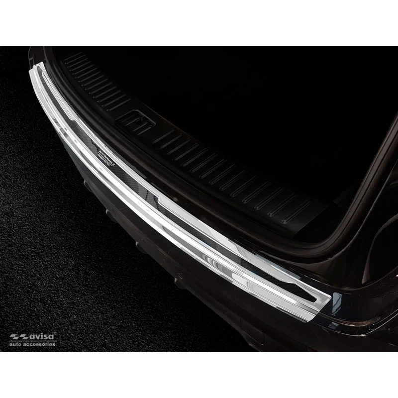 Avisa, Bakre stötfångarskydd, DeLuxe, Rostfritt stål, passar Porsche Cayenne III 2017- 'Performance' Silver Mirror/Black Carbon