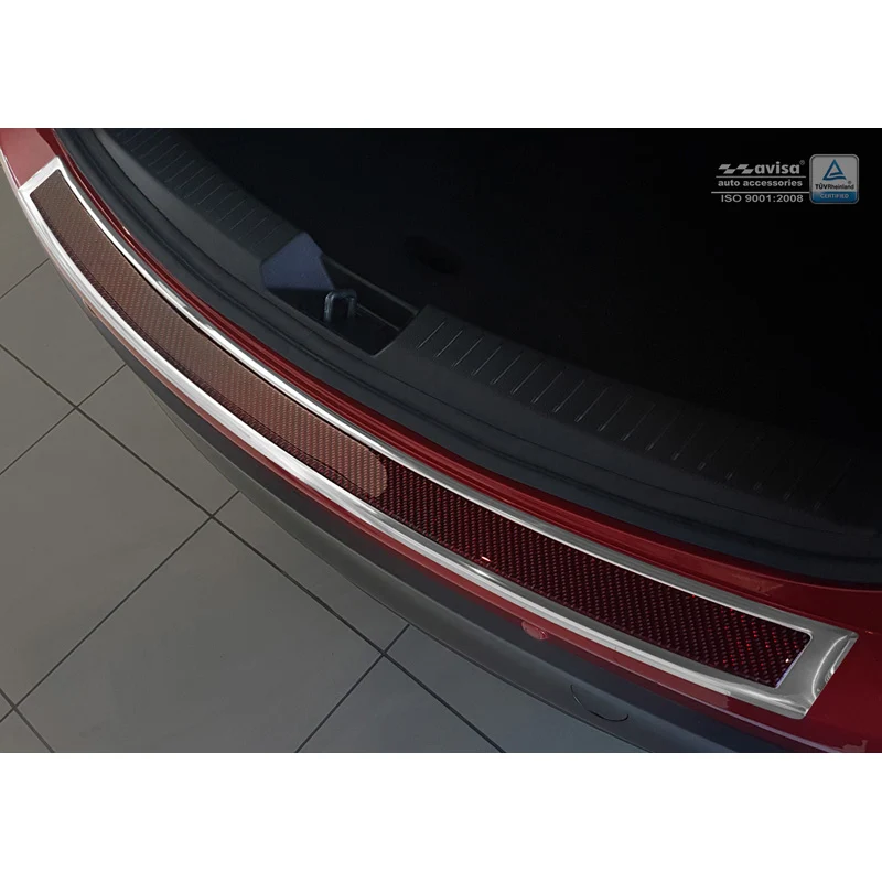 Avisa, Bakre stötfångarskydd, DeLuxe, Rostfritt stål, passar Mazda CX-5 2014- Krom/Röd-Svart Kol