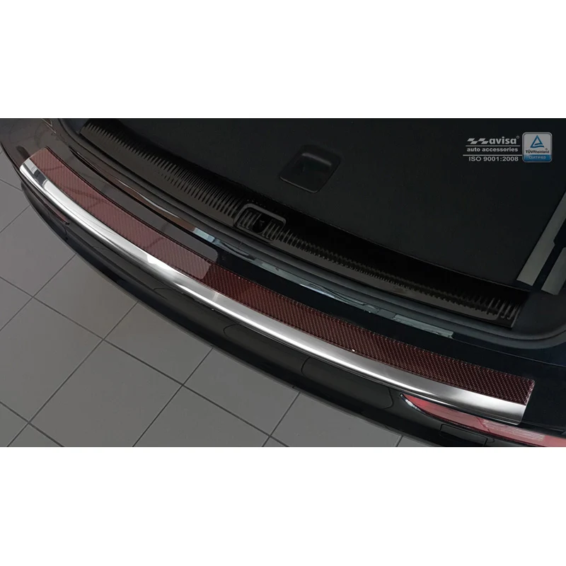 Avisa, Bakre stötfångarskydd, DeLuxe, Rostfritt stål, passar Audi Q5 2008-2016 Krom/Röd-Svart Kol