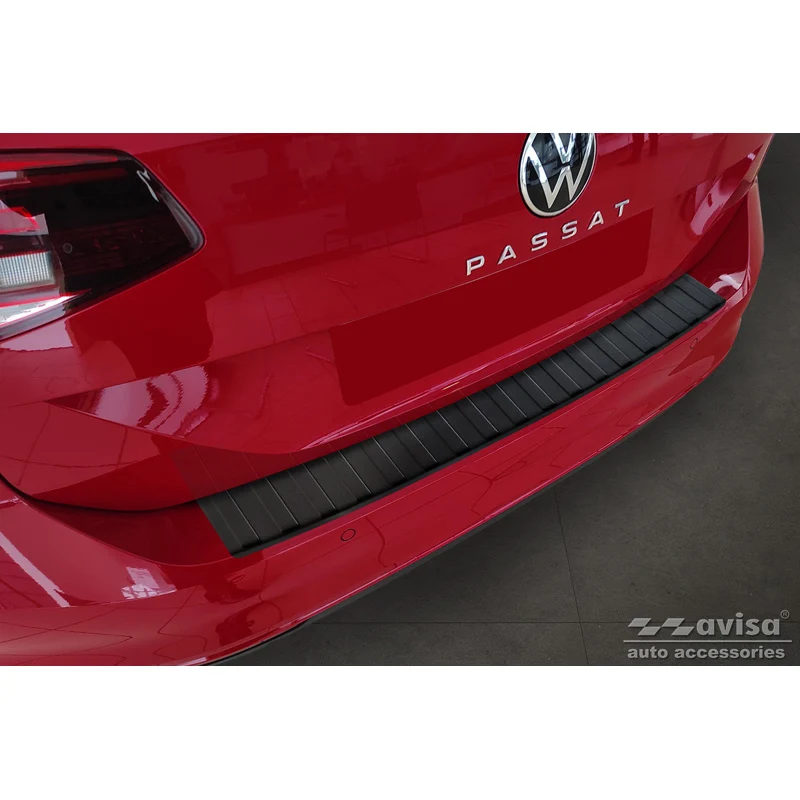 Avisa, Bakre stötfångarskydd, Matt Svart, Rostfritt stål, passar Volkswagen Passat 3G Variant 2014-2023 'Revben'