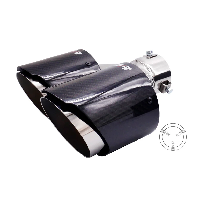 Simoni Racing, Ändrör, Dubbel Vänster Rund/Sned Inox & Carbon - Ø102xL215-230mm - Installation ->40-63mm